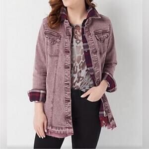LOGO by Lori Goldstein Washed Mauve release hem Jean Jacket Women's 6